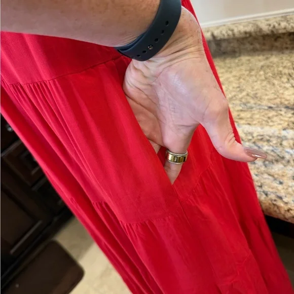 NWT Red Tiered Halter Maxi Dress with Pockets – Size M - Picture 6 of 7